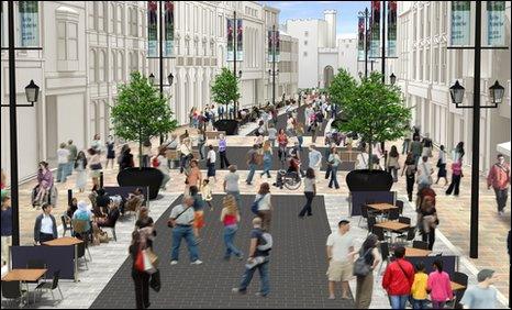 An artist's impression of the pedestrian-friendly streets