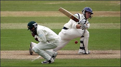 Jimmy Adams of Hampshire in action against Nottinghamshire