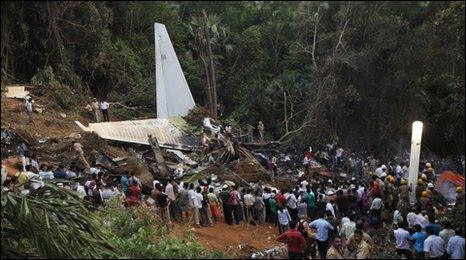 Wreckage of Air India Express flight at Mangalore airport