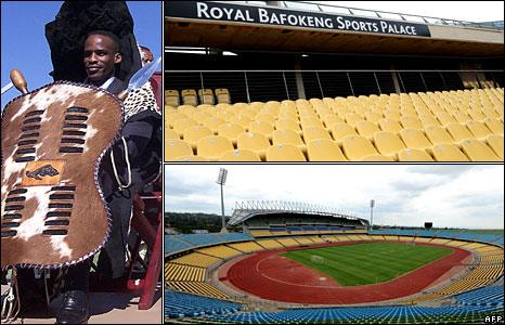 King Lerou Tshekedi Moletlegi (left) Royal Bafokeng Stadium (right)