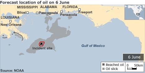 Map of spread of oil leak