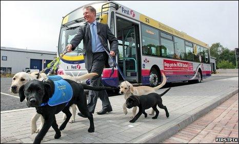 Bob Dorr of First with guide dogs [Pic: Firstpix]