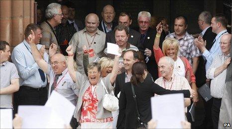 Relatives of those killed on Bloody Sunday leave the Guildhall in Derry after reading the findings of the Saville Inquiry.