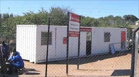 Save the Children's converted container office at the border