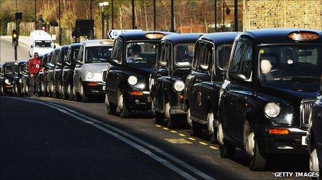 A line of London cabs outside Euston station