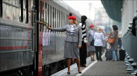 A conductor of a new luxury train running between Moscow and Nice