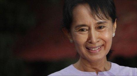 Aung San Suu Kyi being released from her home in Rangoon