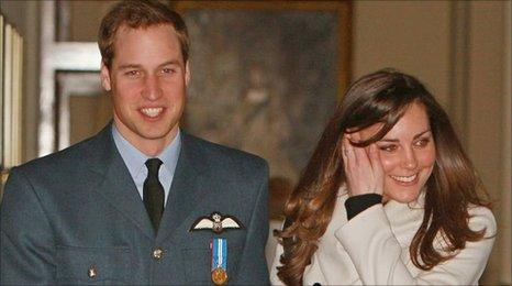 Prince William and Kate Middleton after his graduation ceremony at RAF Cranwell air base in Lincolnshire in April 2008