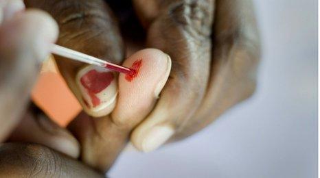 Pricking a finger for blood test