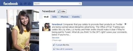 Screen grab of Newsbeat Facebook page