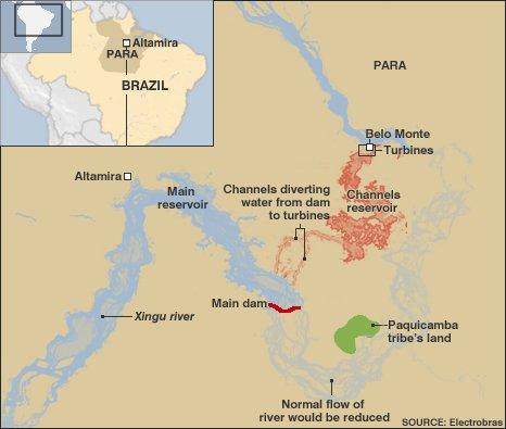 Map showing Belo Monte dam proposals
