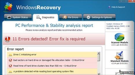 Screenshot of bogus Windows Recovery software