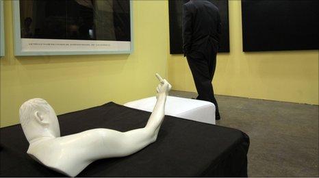 sculpture titled "Marble Arm" by Chinese dissident artist Ai Weiwei at Hong Kong International Art Fair May 25, 2011