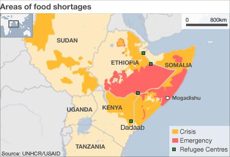 Map of drought in the Horn of Africa