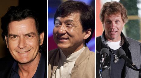 Charlie Sheen, Jackie Chan and Jon Bon Jovi