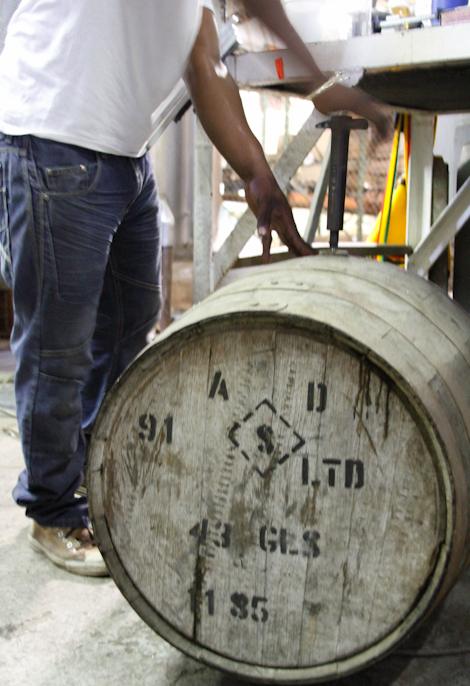 A rum barrel at Antigua Distillery