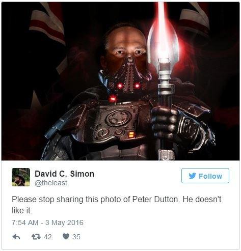 David C Simon tweets: "Please stop sharing this photo of Peter Dutton. He doesn't like it."