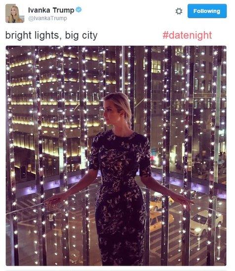 Ivanka Trump tweets a picture of herself, captioned: bright lights, big city #datenight