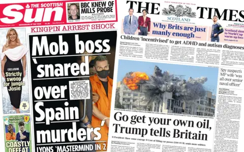front pages of the Scottish Sun and Times newspapers
