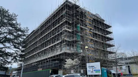 Charlie Smith Wycombe Hospital covered in scaffolding