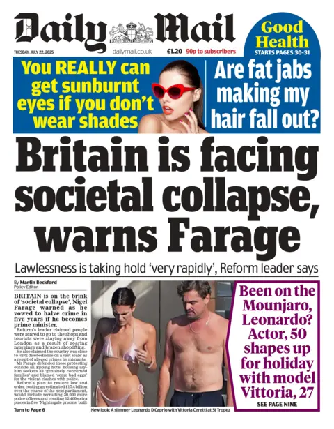  "Britain is facing societal collapse, warns Farage".