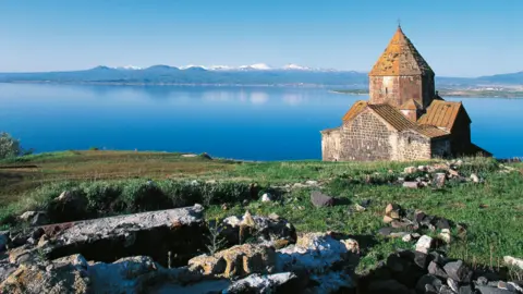 DeAgostini/Getty Images Church at Lake Sevan, Armenia