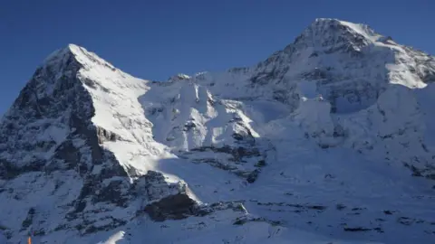 The north face of the Eiger mountain as seen from the Kleine Scheidegg ski resort