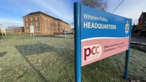 A sign for Wiltshire Police outside its headquarters in Devizes.