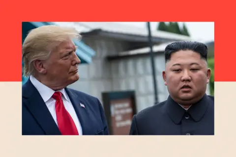 Getty Images US President Donald Trump and North Korea's leader Kim Jong-un talk before a meeting in the Demilitarized Zone
