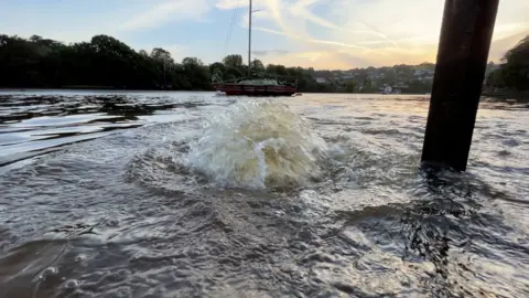 Jonah Fisher/BBC Discharges into the River Teifi