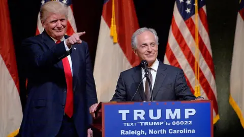 Getty Images Presumptive Republican presidential nominee Donald Trump stands next to Sen. Bob Corker (R-TN) during a campaign event at the Duke Energy Center for the Performing Arts on July 5, 2016 in Raleigh, North Carolina.