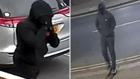 Met Police A composite image of two hooded figures wearing masks. They both wear dark tracksuit clothing. 