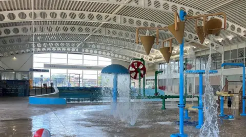 Hannah Gray/BBC Interior of Alpamare water park in Scarborough