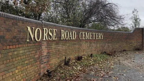 Tony Fisher/BBC The entrance to Norse Road Cemetery in Bedford