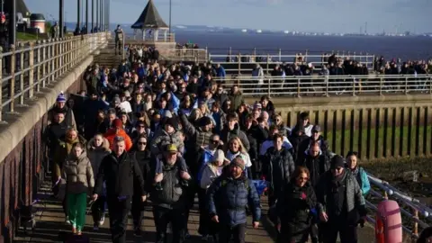 PA Media Tim Edwards in Liverpool on a walk from Land's End to John O"Groats
