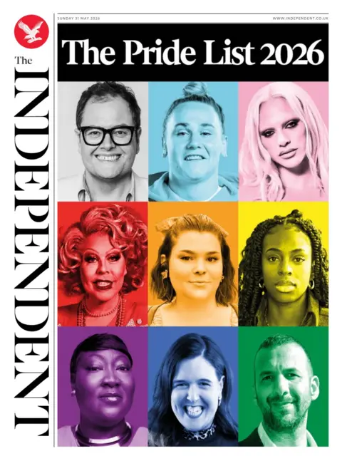 The headline on the front page of the Independent reads: “The Pride List 2026".