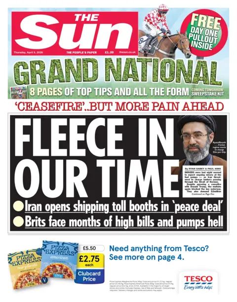 The headline on the front page of the Sun reads: “Fleece in our time”.