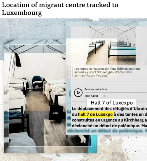 Location of migration centre tracked to Luxembourg - a photo of beds in a large tent