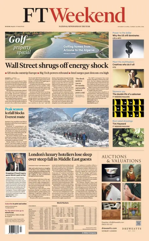 The headline on the front page of the Financial Times reads: “Wall Street shrugs off energy shock”.