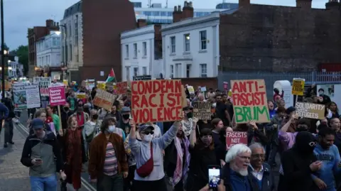 PA Anti-racism protesters during a march successful  Birmingham connected  Wednesday 7 August, 2024