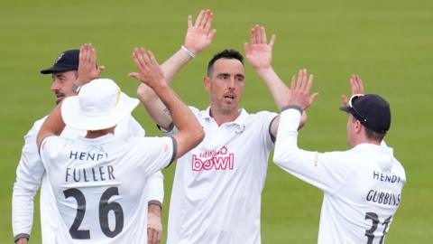 Hampshire's Kyle Abbott celebrates taking a wicket