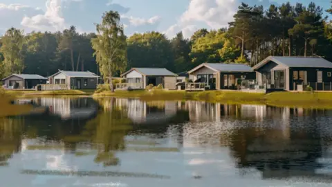 Holiday lodges beside a lake