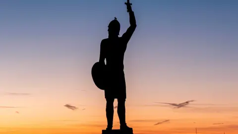 A photo of Byrhtnoth statue in Maldon's Promenade Park.