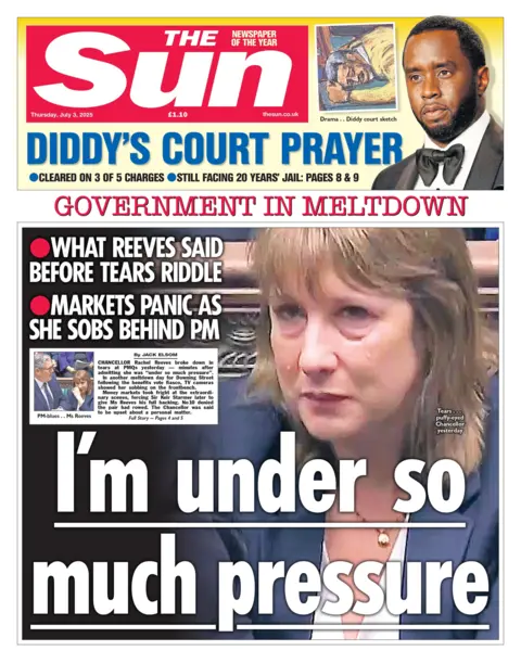 BBC "I'm under so much pressure" reads the headline on the front page of The Sun.