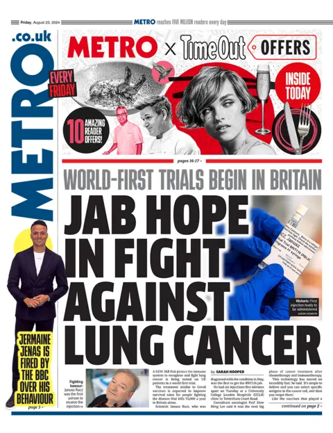 Metro front page, 22 August  