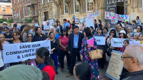 A protest outside Leicester's Town Hall