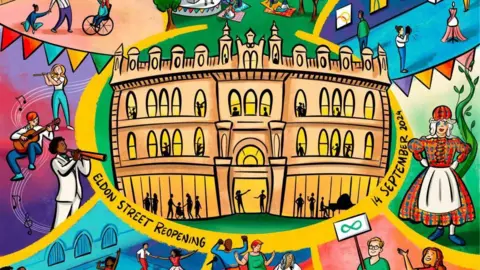 Julia Bakay Illustration of Barnsley Civic by artist Julia Bakay