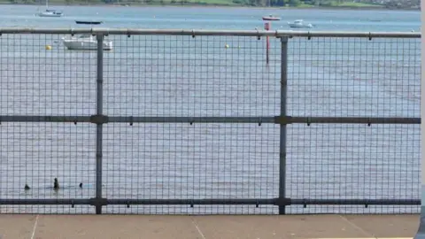 Local resident via councillor Alan Connett Fencing overlooking the River Exe in Starcross from a train station platform. Four boats are on the water.