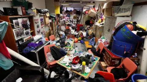 Reuters Belongings left in a dorm room in Hong Kong Polytechnic