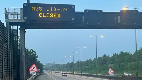 Signs on the M25 warn of the closure ahead